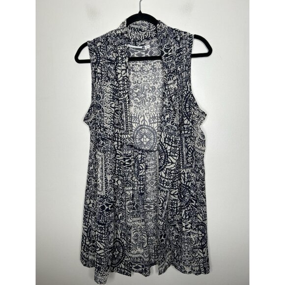 Susan Graver Artisan Blue  Floral Open Front Duster Kimono Vest Size Medium - Picture 1 of 9